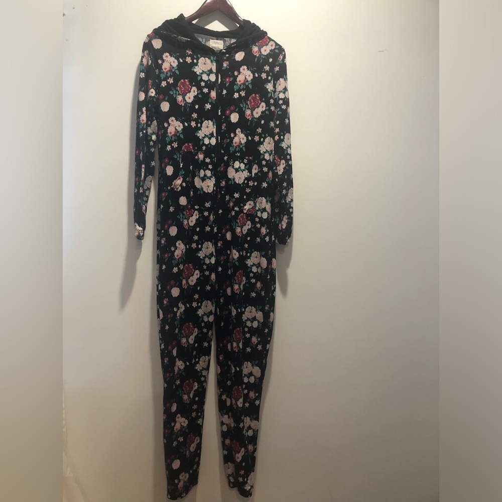 Floral Black Hooded Onesie